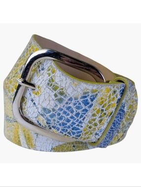 Made in France Multicolor Crackle Leather Belt  | Fits Waists 30.5" - 34.5"
